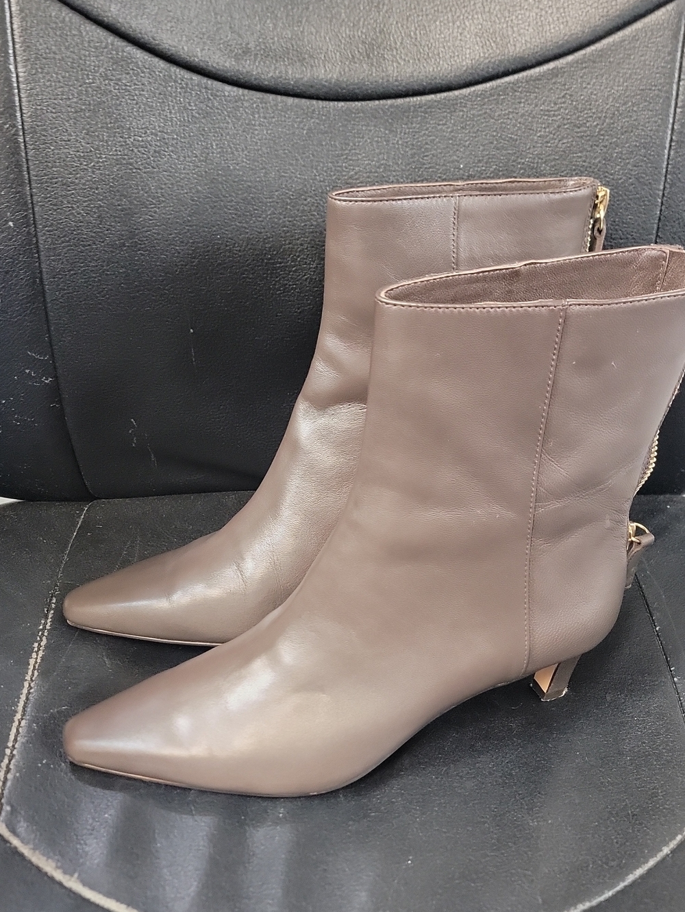 J. Crew Taupe Pointed-Toe Leather Ankle Booties